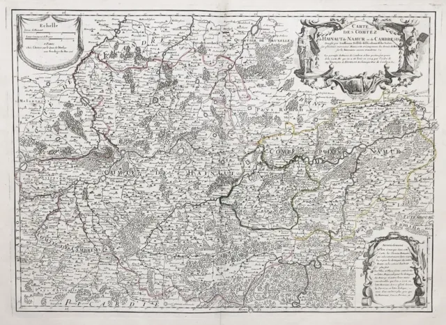 Hainaut Namur Mons Conde Maubeuge Charlemont map Karte Delisle 1705