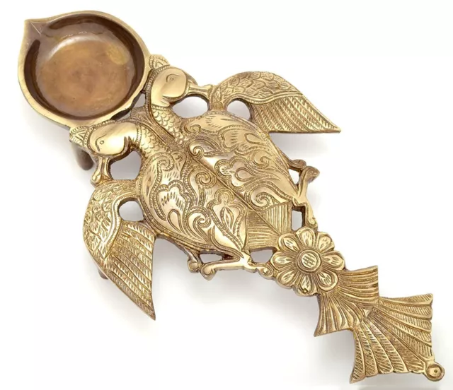 Indian Traditional Beautiful Twin Peacock Design Brass Pooja Spoon For Mandir