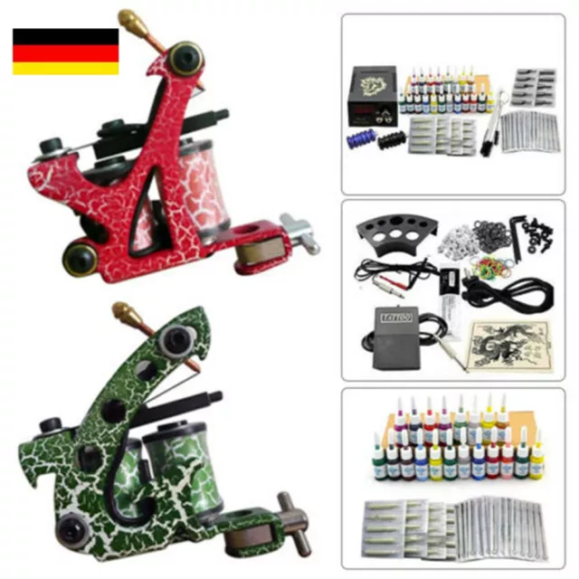 Komplett Set Tätowiermaschine 2 Tattoo Maschine 20 Farben Tinte Nadeln Kit DE