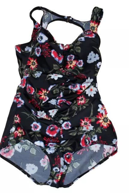 FIT4U Black Floral Print Print One Piece Swimsuit SIZE 12