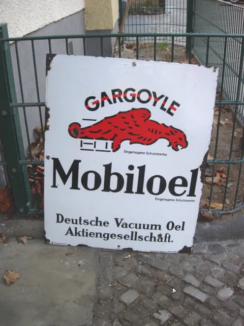 Altes Emailschild Gargoyle Mobiloel Eiserne Jungfrau Oldtimer BP Tankstelle rar!