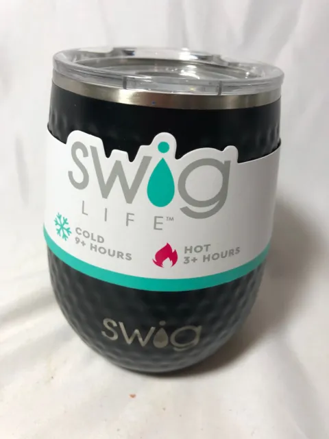 Swig Life 14oz Insulated Wine Tumbler Lid Coffee Tea Hot Cold Black Dimples