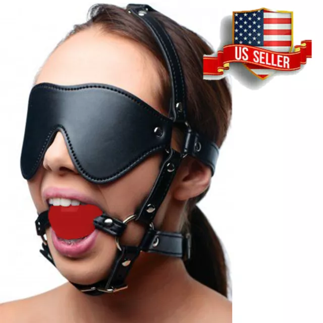 Open Mouth Ball Gag Head Harness Strap Blindfold Eye Mask Bondage Bdsm Adult 1589 Picclick