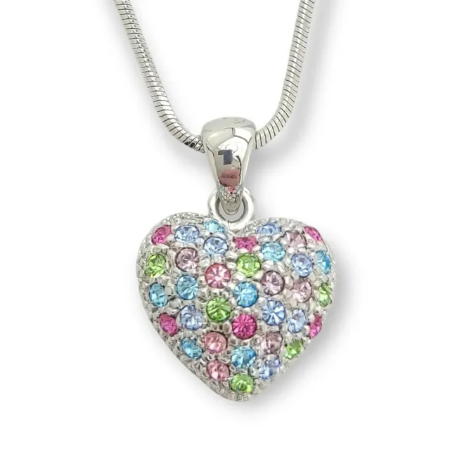 Heart Made With Swarovski Crystal Love Pendant Multi Color Necklace 18" Chain