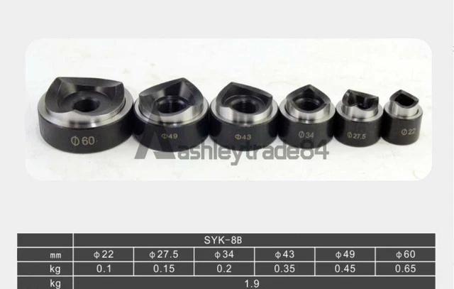 6 Die 22-60MM Hydraulic Knockout Punch Driver Kit Hole Tool molds