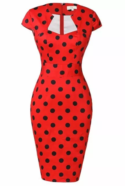 Vintage 50's Rockabilly Hepburn Style Polka Dot Bodycon Pencil Fashion Dress