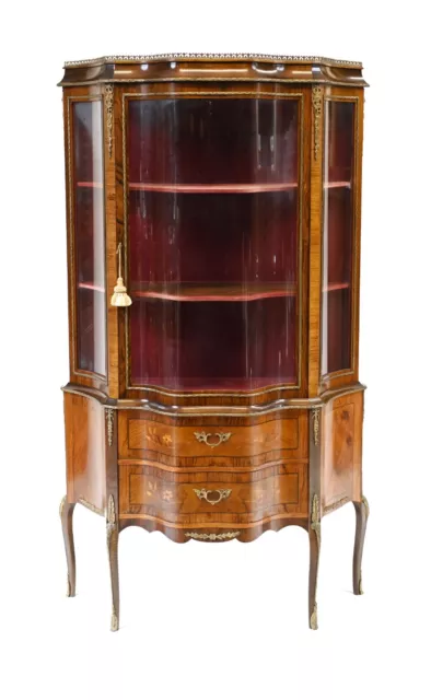 French Antique Vitrine Shaped China Cabinet 1880