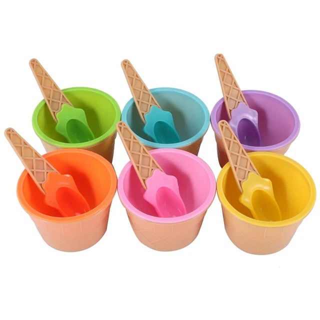 6Pcs Ice Cream Bowl Set Different Color Ice Cream Spoon Bowl Tableware Set  I8X3