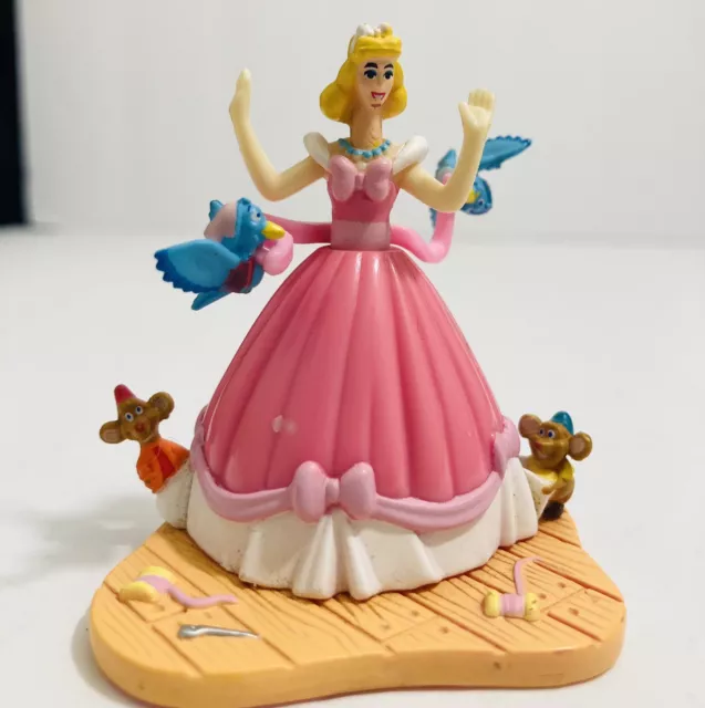 ✨ Disney CINDERELLA PINK DRESS w GUS JAQ BIRD PVC Moving Miniature Figurine 2.5”