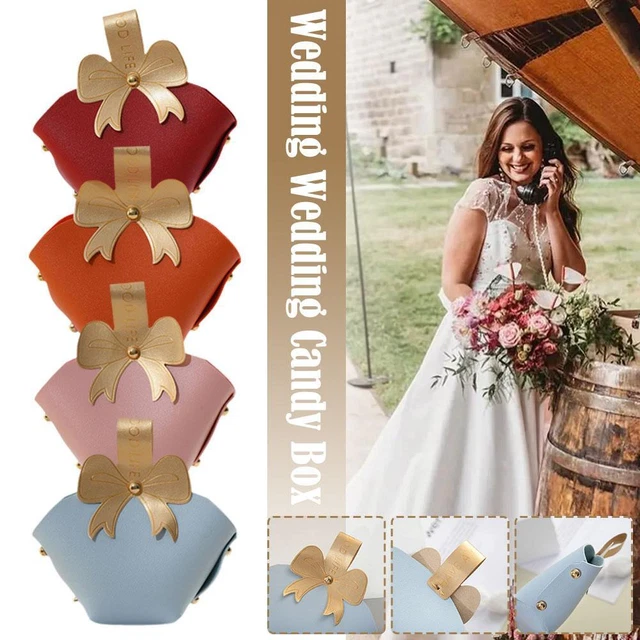 Pu Leather Gift Box Wedding Birthday Party Candy Gift Bag Bow sf Handle K2B1
