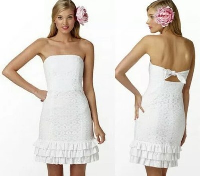 Lilly Pulitzer Franco Lace White Petal Pusher Ruffle Tie Back Strapless Dress 10