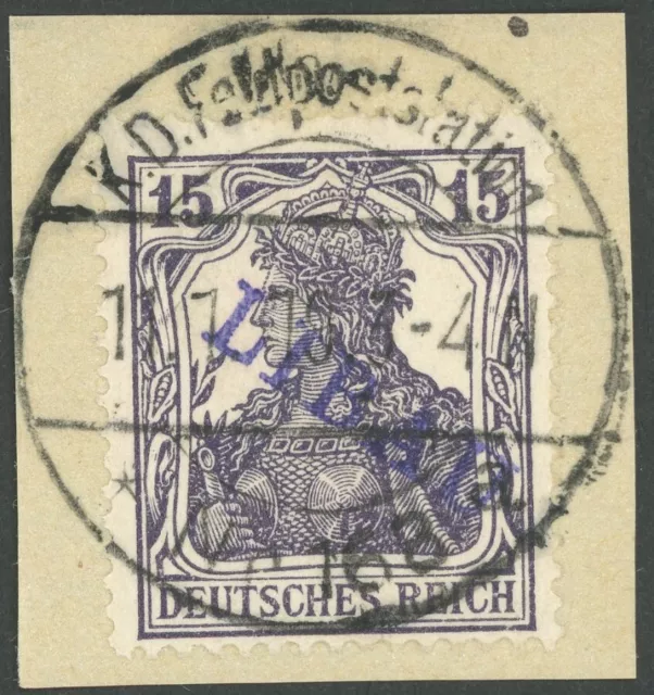 LIBAU 1919, 15 Pf. schwarzviolett, Type II, Aufdruck violett, Prachtbriefstück,