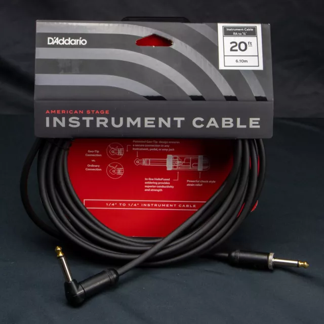 D'Addario 20' American Stage Instrument Cable R/A To Straight Plugs PW-AMSGRA-20