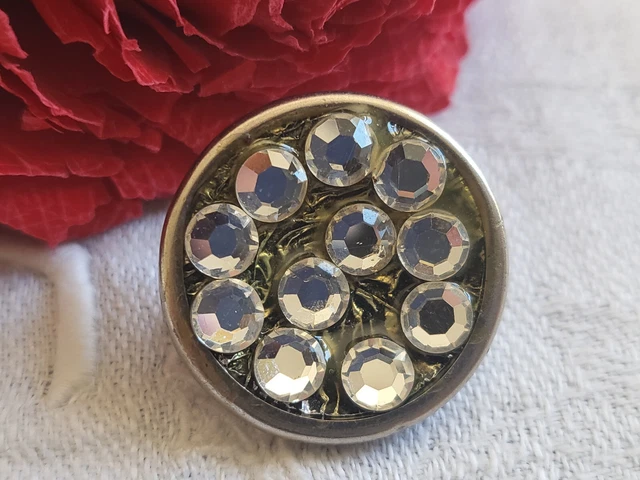 gros bouton ancien en metal avec strass vintage  2,3 cm G14B