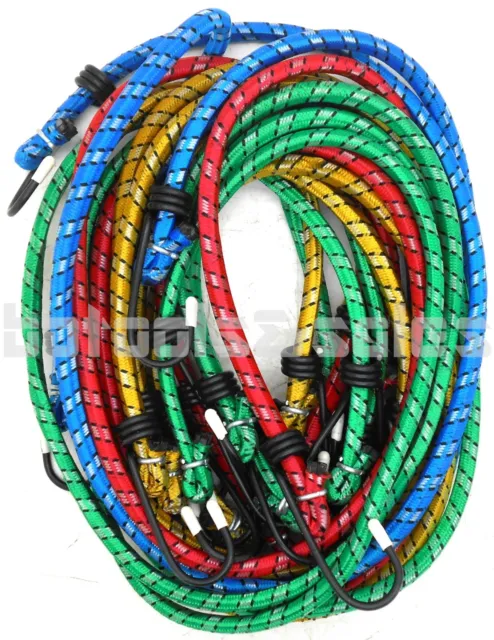 10pc Bungee Cord Tie Down Set 12" 18" 24" 30" 36" H-D Color Straps 2 Hook End