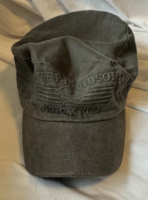 Harley Davidson Distressed Gray Military Style Cap Hat Biker Adult Size M