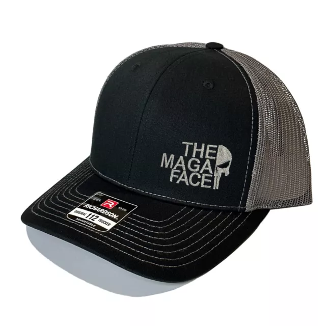 The MAGA Face Hat Black/Charcoal Richardson 112 Snap Back Premium Cap