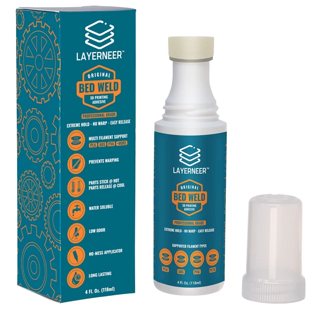 3D Printer Adhesive Glue Bed Weld Original, Strong Grip Reduces Warping