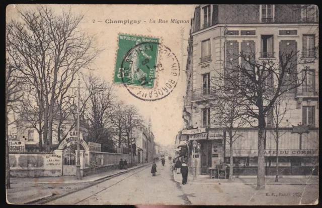 CHAMPIGNY sur MARNE 94 Café MORELE Restaurant BOSQUET rue Mignon CPA animated 1913