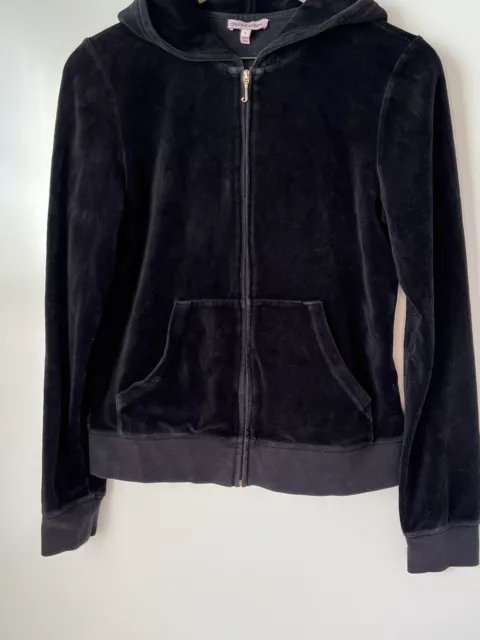 Juicy Couture Black Velour Full Zip Up Hoodie Jacket Size Large
