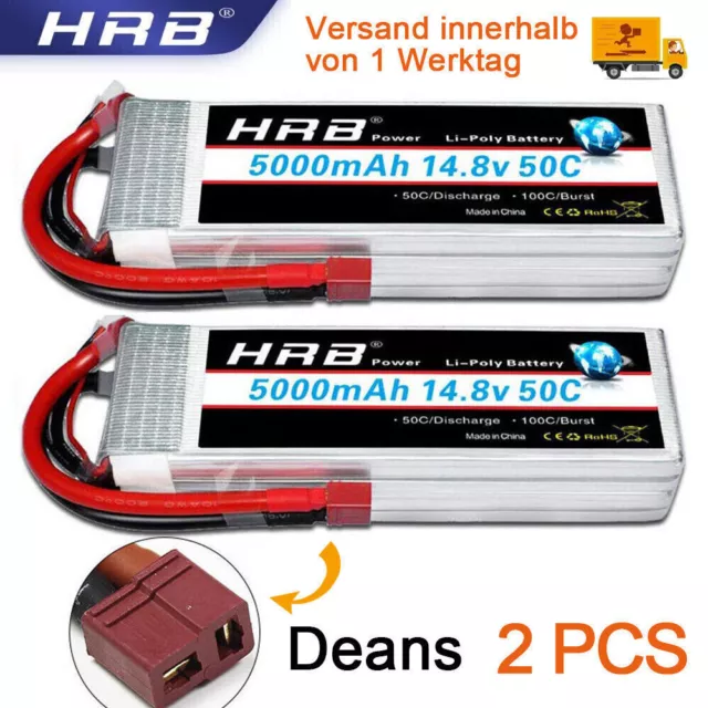 2PCS HRB 4S 5000mAh 14.8V 50C RC LiPo Akku Deans T Drohne Flugzeug LKW Boot Auto