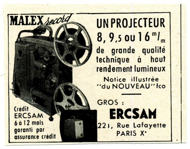 Vds projecteur super 8 et 8mmm Ercsam modèle Malex record avec filme le monde du silence - Collection