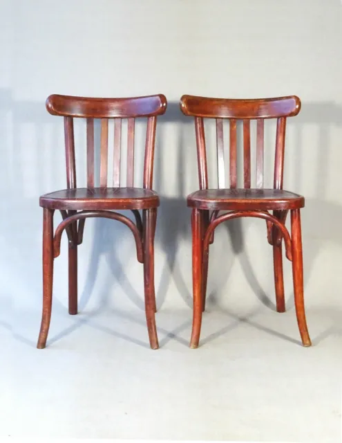 Set de 2 chaises bistrot FISCHEL 1938 assise bois, no Thonet, no Baumann
