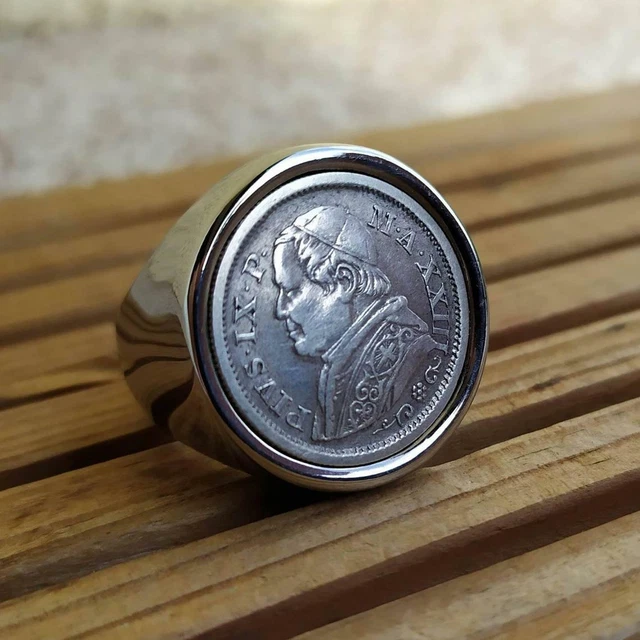 Bague Chevalière Quarter Roupie Île Maurice - Acier Inox, Neuve Sans Emballage