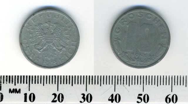 Austria 1948 - 10 Groschen Zinc Coin - Imperial Eagle with Austrian shield 2