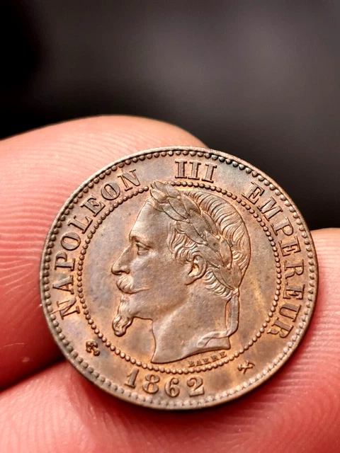 2 centimes Napoléon III tête laurée 1862 K (SUP+) ! 2,04 g