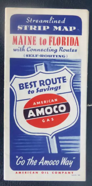 1942 Maine to Florida strip  road map Amoco oil gas booklet  16 pgs connecting