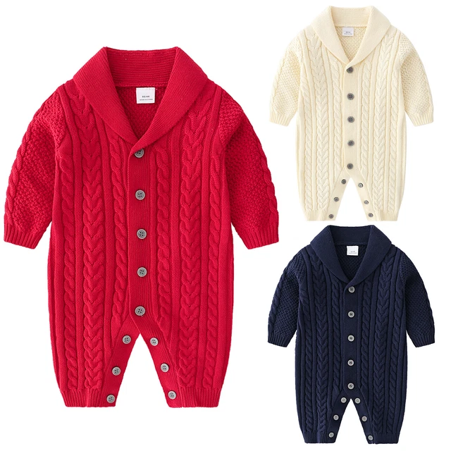 Baby Boys Girls Sweater Romper Jumpsuit Long Sleeve Knitted Bodysuit One Piece