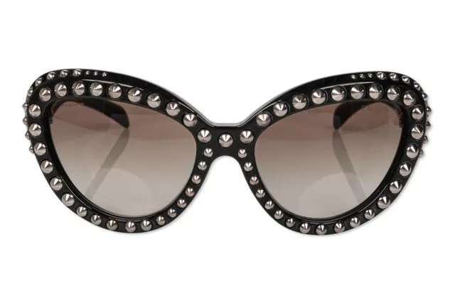 PRADA 303377 Acetate Studded Ornate Cat Eye Sunglasses SPR 31Q Black