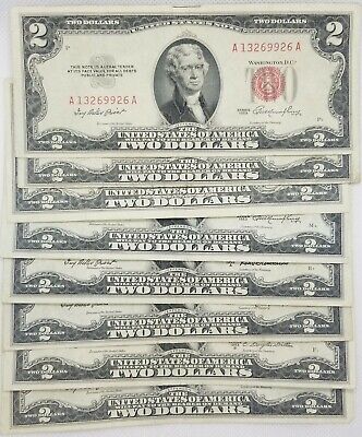 1953/1963 Two Dollar Bill $2 Note Fancy Red Seal Old Paper US Currency Bill Circ