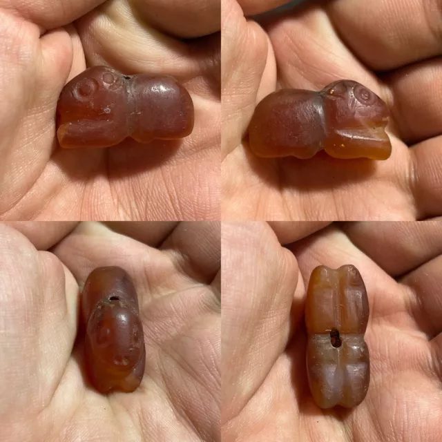 Central Asia Old Carnelian Agate Stone Carved Small Animal Bead Amulet