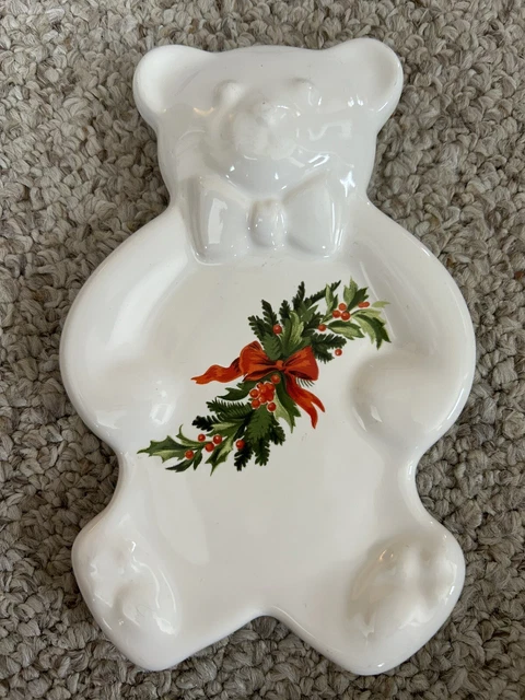 Pfaltzgraff Christmas Heritage Teddy Bear Spoon Rest Holder 4 1/2" X 7"