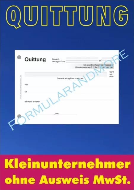 QUITTUNGSBLOCK f. Kleinunternehmer, DIN A6 Block á 100 Blatt NEU RECHNUNG BELEG