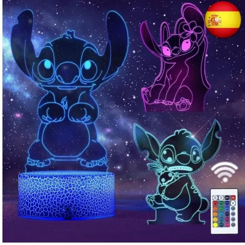 QQAAMZ Stitch Lampara 3d Lilo&amp;stitch Luz De Noche 16 Colores Control Remoto