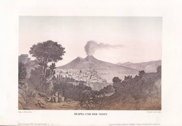 Neapel Vesuv Napoli Naples Vesuvio Italia Italy Italien Lithographie Litho 1850