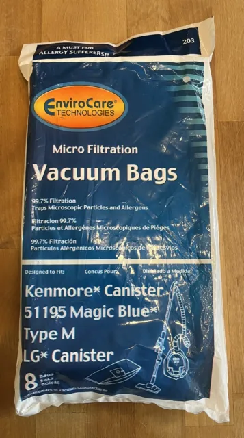 Sealed 8 Kenmore Type M Sears Vacuum Bags Canister Cleaner 51195 Magic Blue