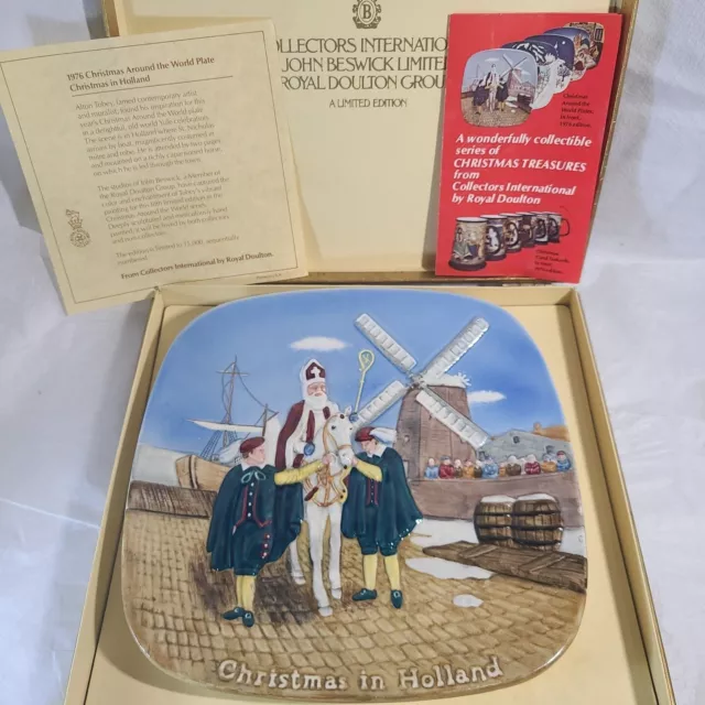 1976 BESWICK ROYAL DOULTON CHRISTMAS AROUND THE WORLD PLATE HOLLAND Windmill