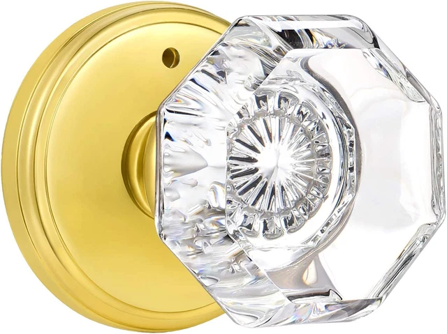 Privacy Crystal Glass Door Knobs Interior with Lock, Modern Octagon Door Knobs f