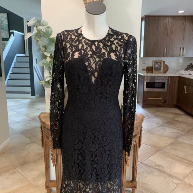 bcbg max azria women 2 black lace long sleeve Illusion Veira gown NN 3