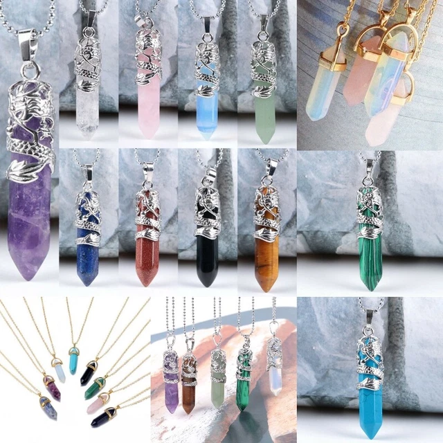 Hexagonal Natural Quartz Crystal Chakra Healing Point Pendant Necklace Jewelry