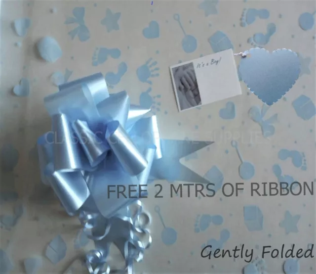 BLUE BABY BOY cellophane gift wrapping PULL BOW hamper new baby shower basket