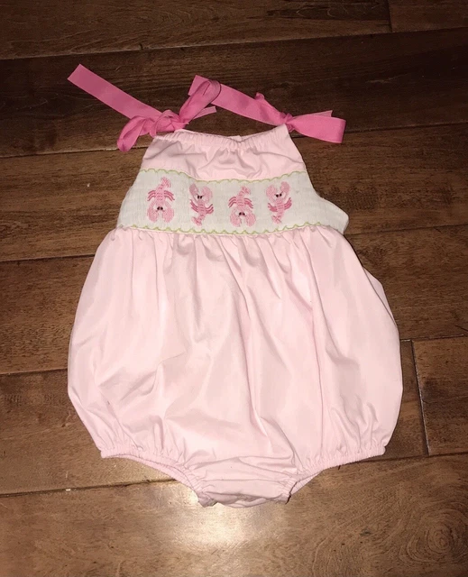 Vive La fete embroidered lobster summer smocked bubble 24 months
