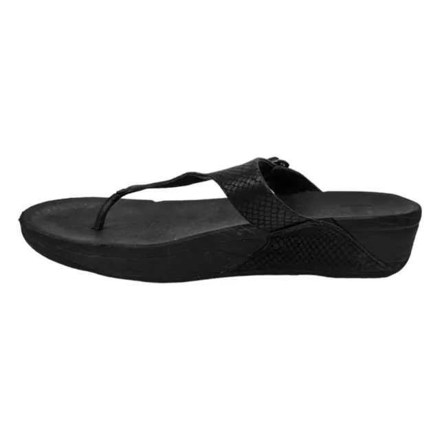 FITFLOP THE SKINNY Thong Sandals Womens Black Snake Wedge Heel T Strap ...