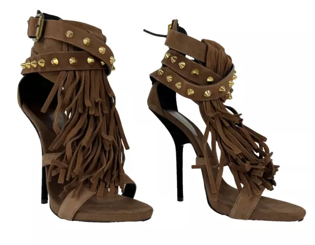 Giuseppe Zanotti $1,095 NIB Auth 11 US 41 EU Brown Suede Fringe Heels Shoes Bag