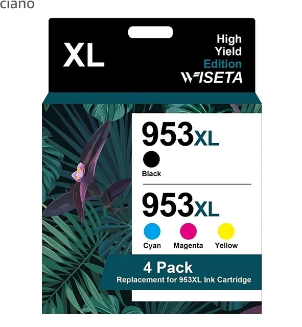 WISETA 953xl Nero E Colore 4 Pack Alta Capacità Cartucce Per Hp 953xl
