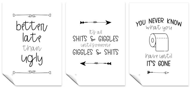 Funny Bathroom Wall Art Decor Artwork Set of 3 Poster Prints & Signs